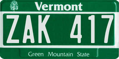 VT license plate ZAK417