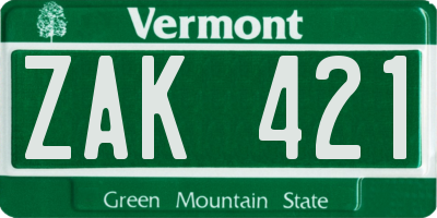 VT license plate ZAK421