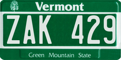 VT license plate ZAK429
