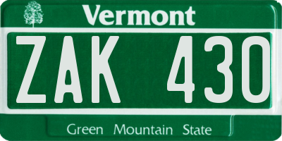VT license plate ZAK430