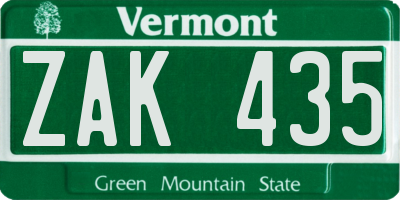 VT license plate ZAK435