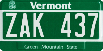 VT license plate ZAK437