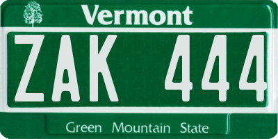 VT license plate ZAK444