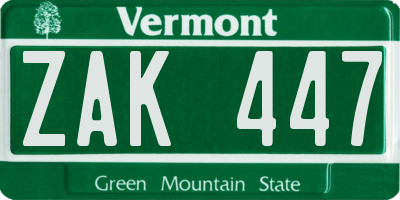 VT license plate ZAK447