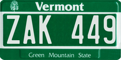 VT license plate ZAK449