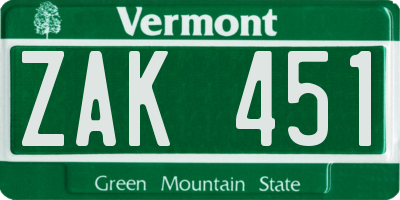 VT license plate ZAK451