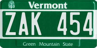 VT license plate ZAK454