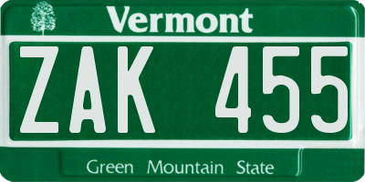 VT license plate ZAK455
