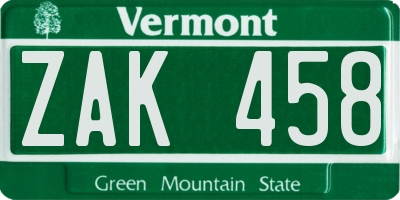 VT license plate ZAK458