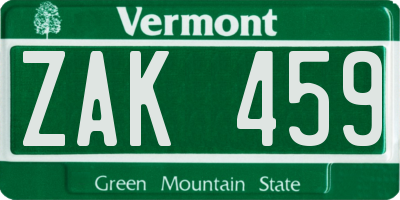 VT license plate ZAK459