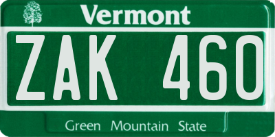 VT license plate ZAK460