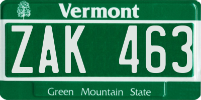 VT license plate ZAK463