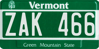 VT license plate ZAK466