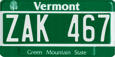 VT license plate ZAK467