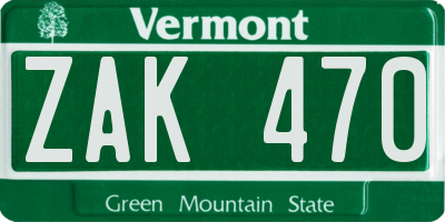 VT license plate ZAK470