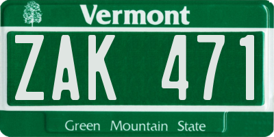 VT license plate ZAK471