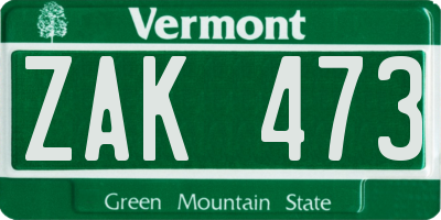 VT license plate ZAK473