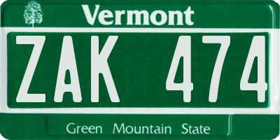 VT license plate ZAK474