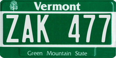 VT license plate ZAK477