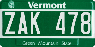 VT license plate ZAK478