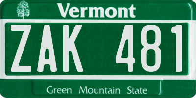 VT license plate ZAK481