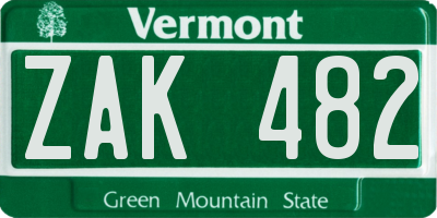 VT license plate ZAK482