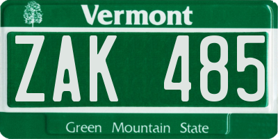 VT license plate ZAK485