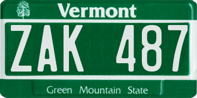 VT license plate ZAK487