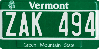 VT license plate ZAK494