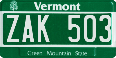 VT license plate ZAK503