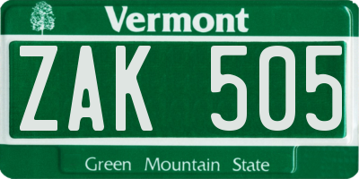 VT license plate ZAK505