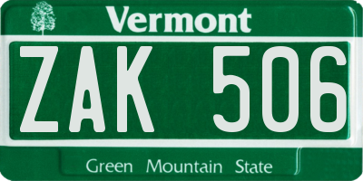 VT license plate ZAK506