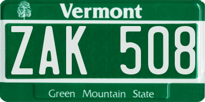 VT license plate ZAK508