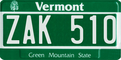 VT license plate ZAK510