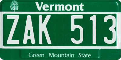 VT license plate ZAK513