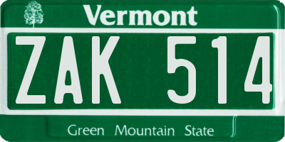 VT license plate ZAK514