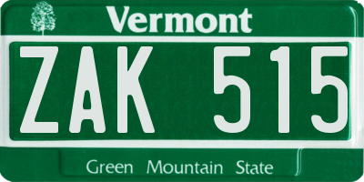 VT license plate ZAK515