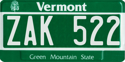 VT license plate ZAK522