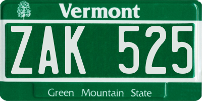 VT license plate ZAK525