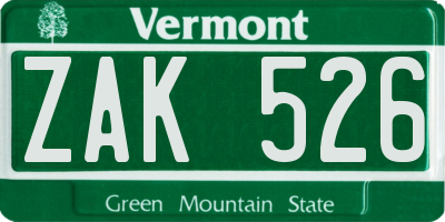 VT license plate ZAK526