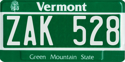 VT license plate ZAK528