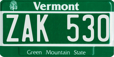 VT license plate ZAK530