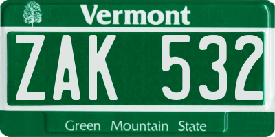 VT license plate ZAK532