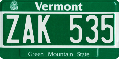 VT license plate ZAK535