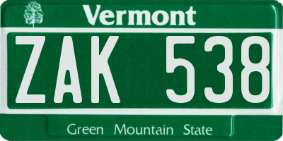 VT license plate ZAK538