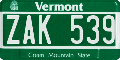 VT license plate ZAK539