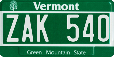 VT license plate ZAK540