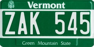 VT license plate ZAK545