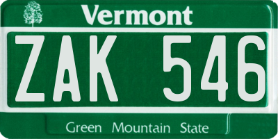 VT license plate ZAK546
