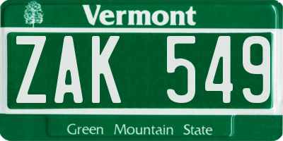 VT license plate ZAK549